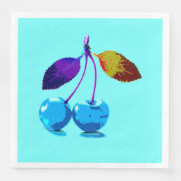 Vibrant light blue cherries napkin