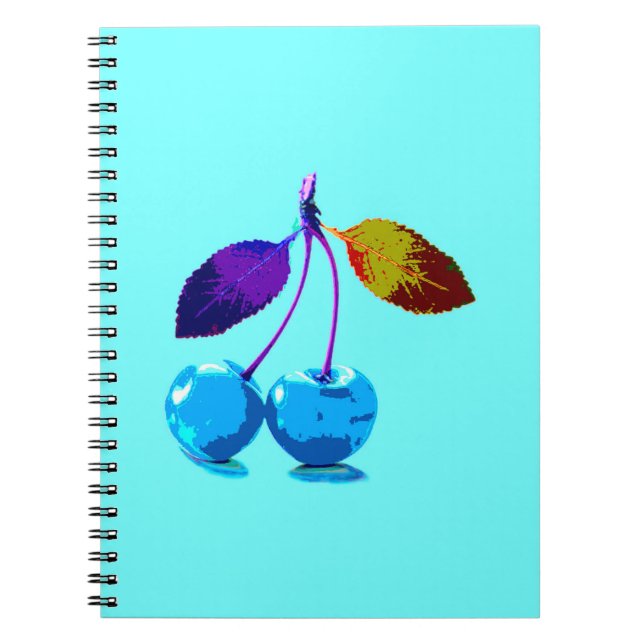 Vibrant light blue cherries   notebook (Front)