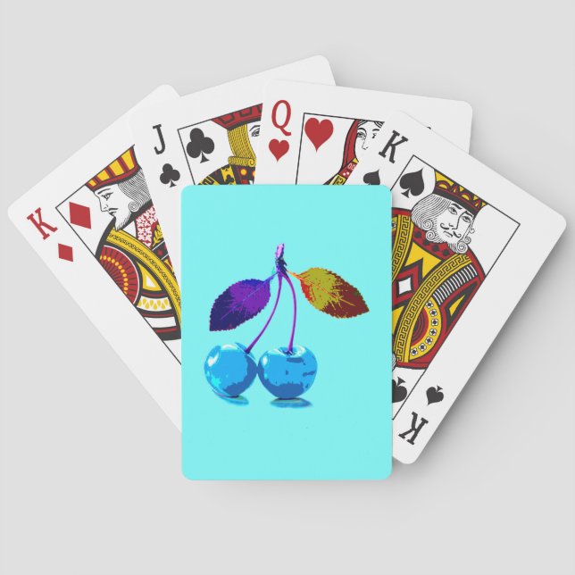 Vibrant light blue cherries  playing cards (Back)