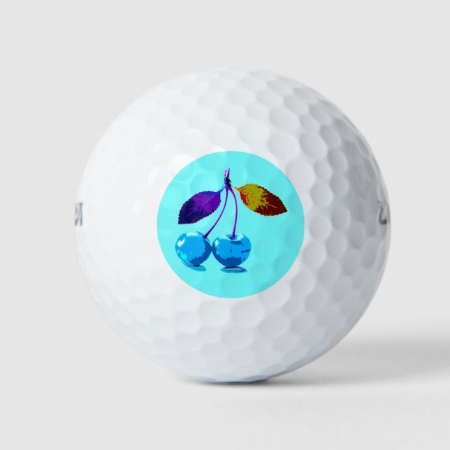 Vibrant light blue cherries pop art    golf balls (Front)