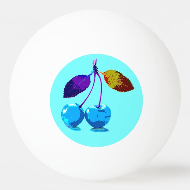 Vibrant light blue cherries pop art    ping pong ball (Front)