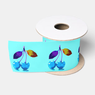 Vibrant light blue cherries satin ribbon