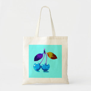 Vibrant light blue cherries  tote bag