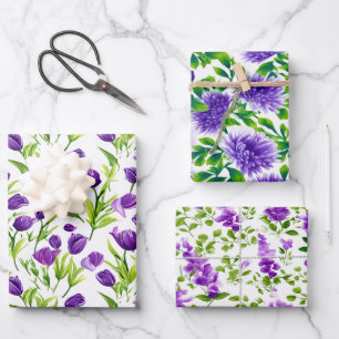 Vibrant Lilac and Purple Floral Wrapping Paper Sheet