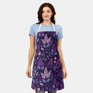 Vibrant Lilac Floral Pattern Apron