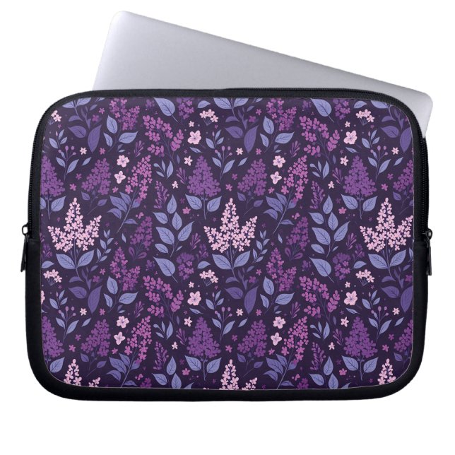 Vibrant Lilac Floral Pattern Laptop Sleeve (Front)