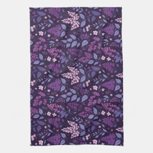 Vibrant Lilac Floral Pattern Tea Towel