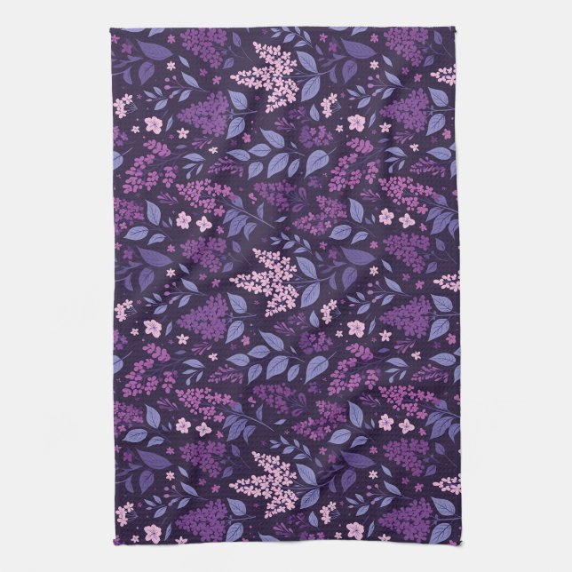 Vibrant Lilac Floral Pattern Tea Towel (Vertical)