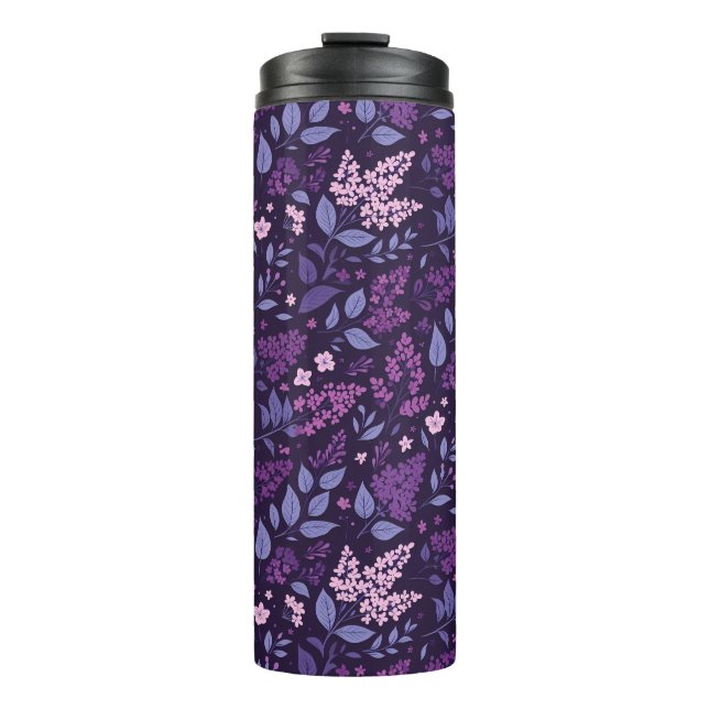 Vibrant Lilac Floral Pattern Thermal Tumbler (Front)