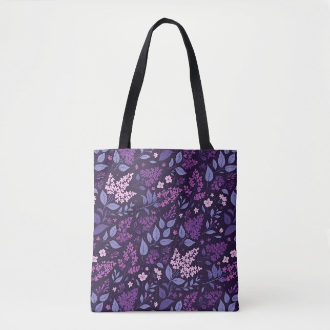 Vibrant Lilac Floral Pattern Tote Bag (Front)