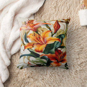 Vibrant Lilies in Colourful Abstract Design Cushion