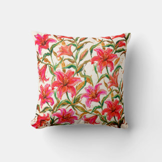 "Vibrant Lily Bloom: Impasto Floral Pattern" Cushion