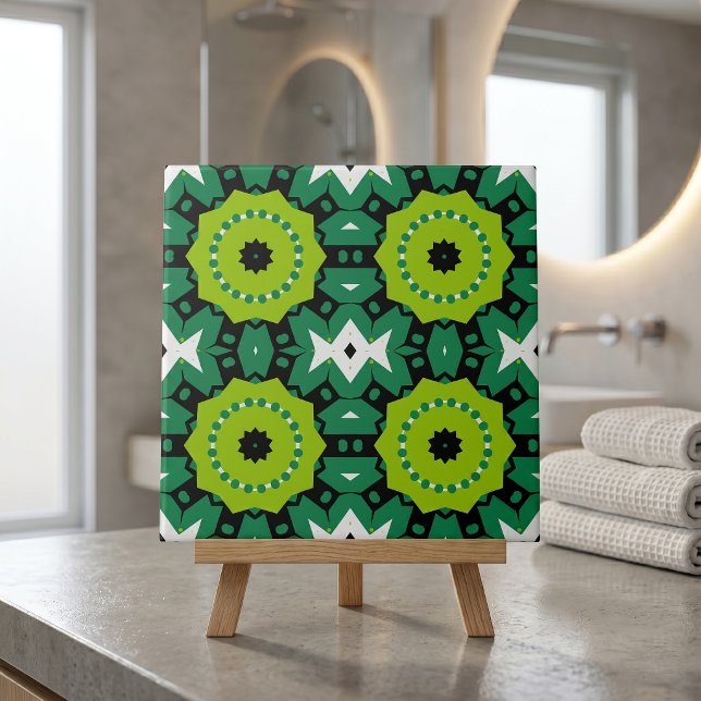 Vibrant Lime Green Black & White Geometric Pattern Ceramic Tile (Creator Uploaded)