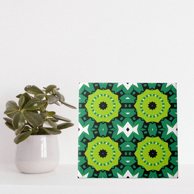 Vibrant Lime Green Black & White Geometric Pattern Ceramic Tile (Creator Uploaded)