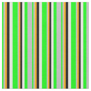 Vibrant  Lime, Grey, Orange, Black & White Lines Fabric