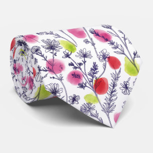 Vibrant Line Art Botanical and Watercolor Pop Tie
