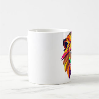 Vibrant Lion Head Geometric Art Coffee Mug