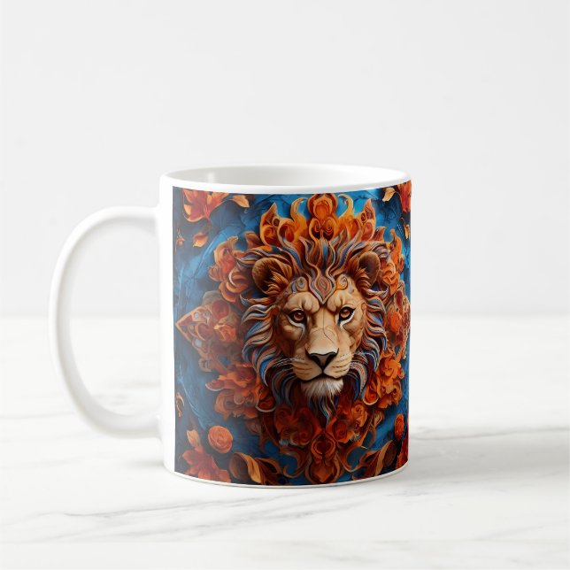 Vibrant Lion with Floral Motifs Coffee Mug (Left)