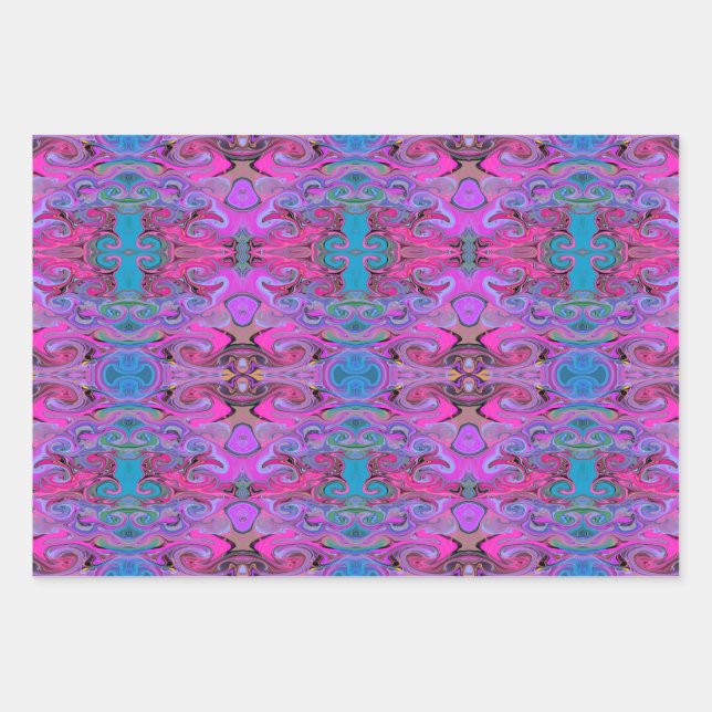 Vibrant Liquid Art Patterns in Purple, Pink & Blue Wrapping Paper Sheet (Front)