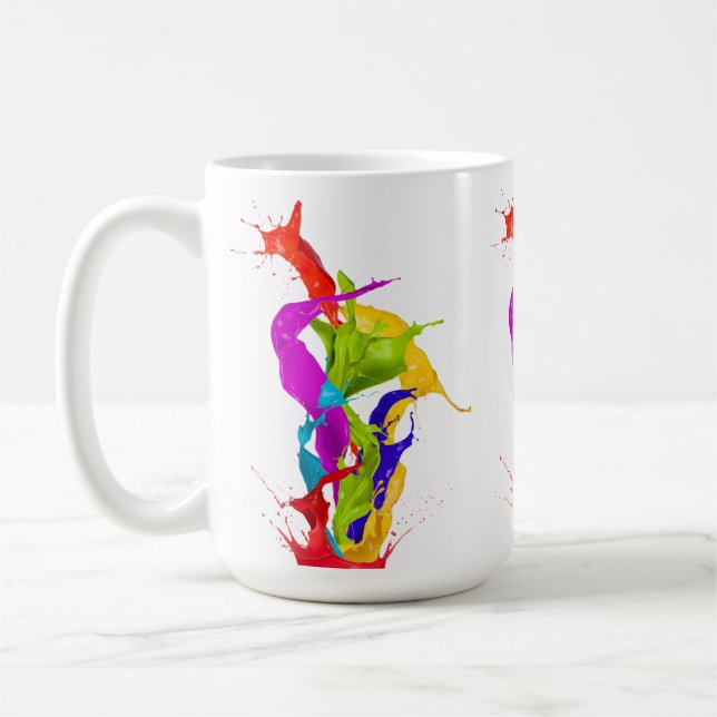 Vibrant Liquid Explosion: Abstract Paint Splash Coffee Mug (Left)