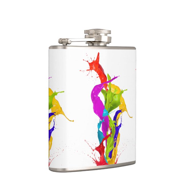 Vibrant Liquid Explosion: Abstract Paint Splash Hip Flask (Right)