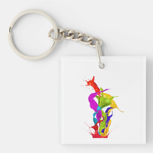 Vibrant Liquid Explosion: Abstract Paint Splash Key Ring (Front)