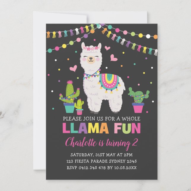 Vibrant Llama Birthday Party Whole Llama Fun Invitation (Front)