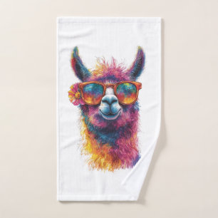 Vibrant Llama Head Illustration – Colorful, Unique Hand Towel