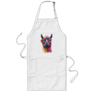 Vibrant Llama Head Illustration – Colorful, Unique Long Apron