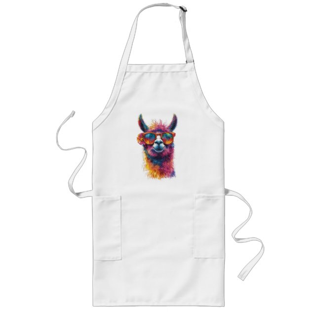 Vibrant Llama Head Illustration – Colorful, Unique Long Apron (Front)