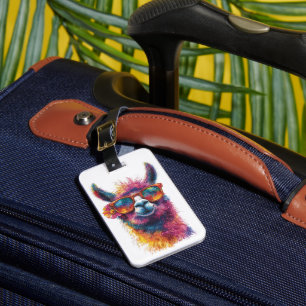Vibrant Llama Head Illustration – Colorful, Unique Luggage Tag