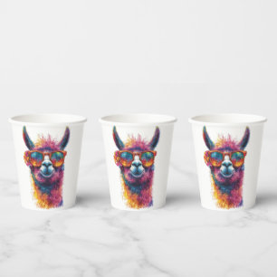 Vibrant Llama Head Illustration – Colorful, Unique Paper Cups