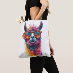 Vibrant Llama Head Illustration – Colorful, Unique Tote Bag