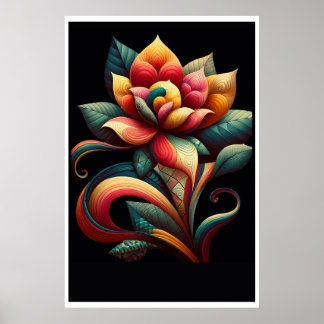 Vibrant Lotus: A Whimsical Floral Design Poster