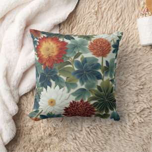 Vibrant Lotus and Chrysanthemum Design Cushion