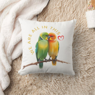 Vibrant Lovebirds & Hearts Watercolor Illustration Cushion