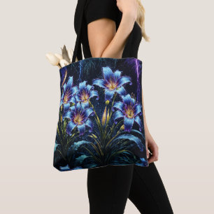 Vibrant luminous lilies floral fantasy garden tote bag