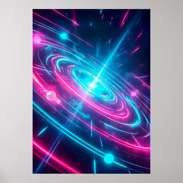 Vibrant Magenta Cyan Neon Cosmic Pulse Poster (Front)