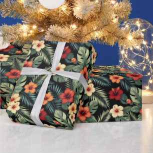 Vibrant Magenta Hibiscus Tropical Florals Wrapping Paper