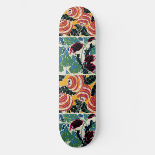 Vibrant Magenta & Orange Abstract Flower Art Skateboard