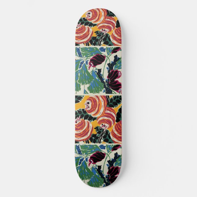 Vibrant Magenta & Orange Abstract Flower Art Skateboard (Front)