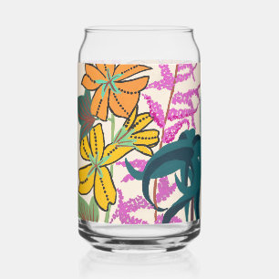 Vibrant Magenta & Orange Art Deco Flower Art Can Glass