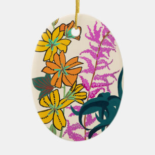 Vibrant Magenta & Orange Art Deco Flower Art Ceramic Ornament