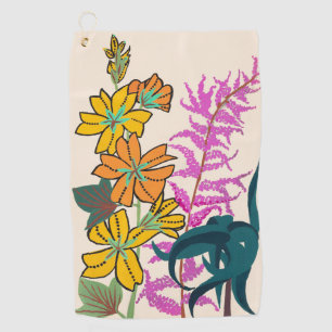Vibrant Magenta & Orange Art Deco Flower Art Golf Towel