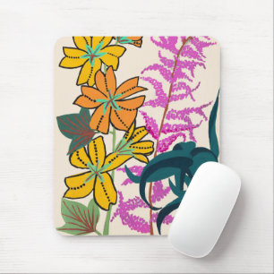 Vibrant Magenta & Orange Art Deco Flower Art Mouse Pad