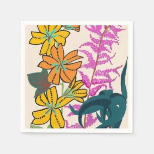 Vibrant Magenta & Orange Art Deco Flower Art Napkin
