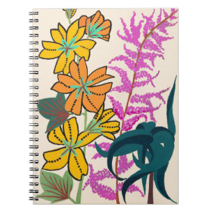 Vibrant Magenta & Orange Art Deco Flower Art Notebook