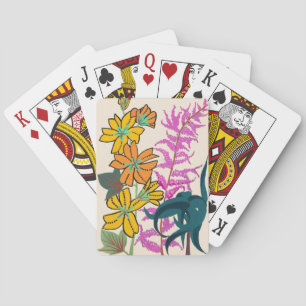 Vibrant Magenta & Orange Art Deco Flower Art Playing Cards