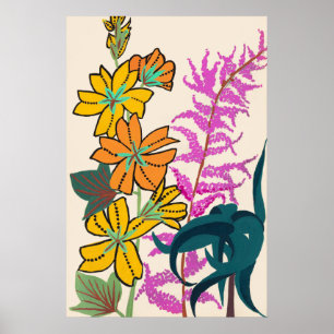 Vibrant Magenta & Orange Art Deco Flower Art Poster