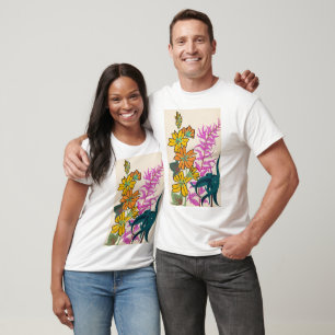 Vibrant Magenta & Orange Art Deco Flower Art T-Shirt